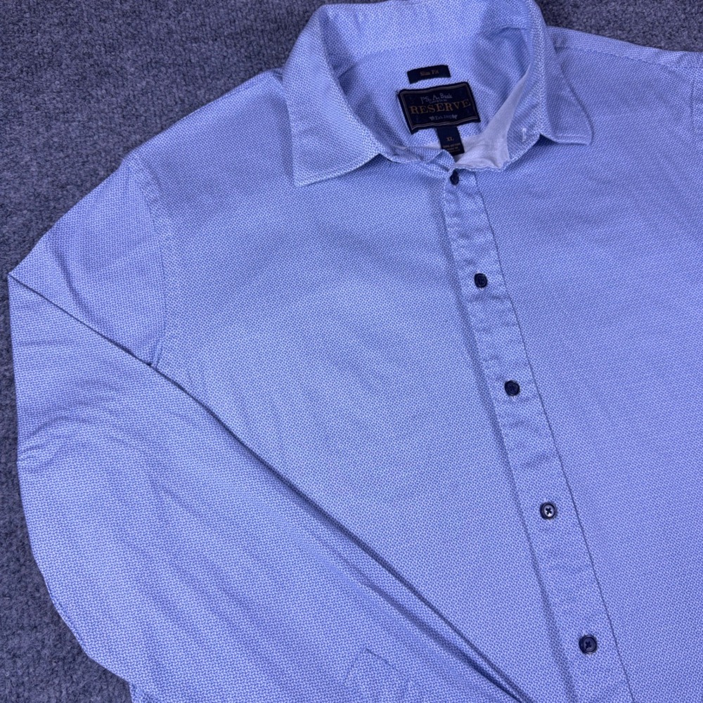 Jos. A. Bank Reserve Slim Fit Blue Geometric Cotton Button Down Shirt Mens XL